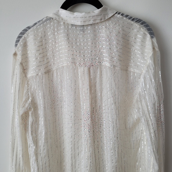 Juicy Couture Silk Button Down Shirt Sheer w Metallic Fiber Pinstripes XS - Picture 8 of 13